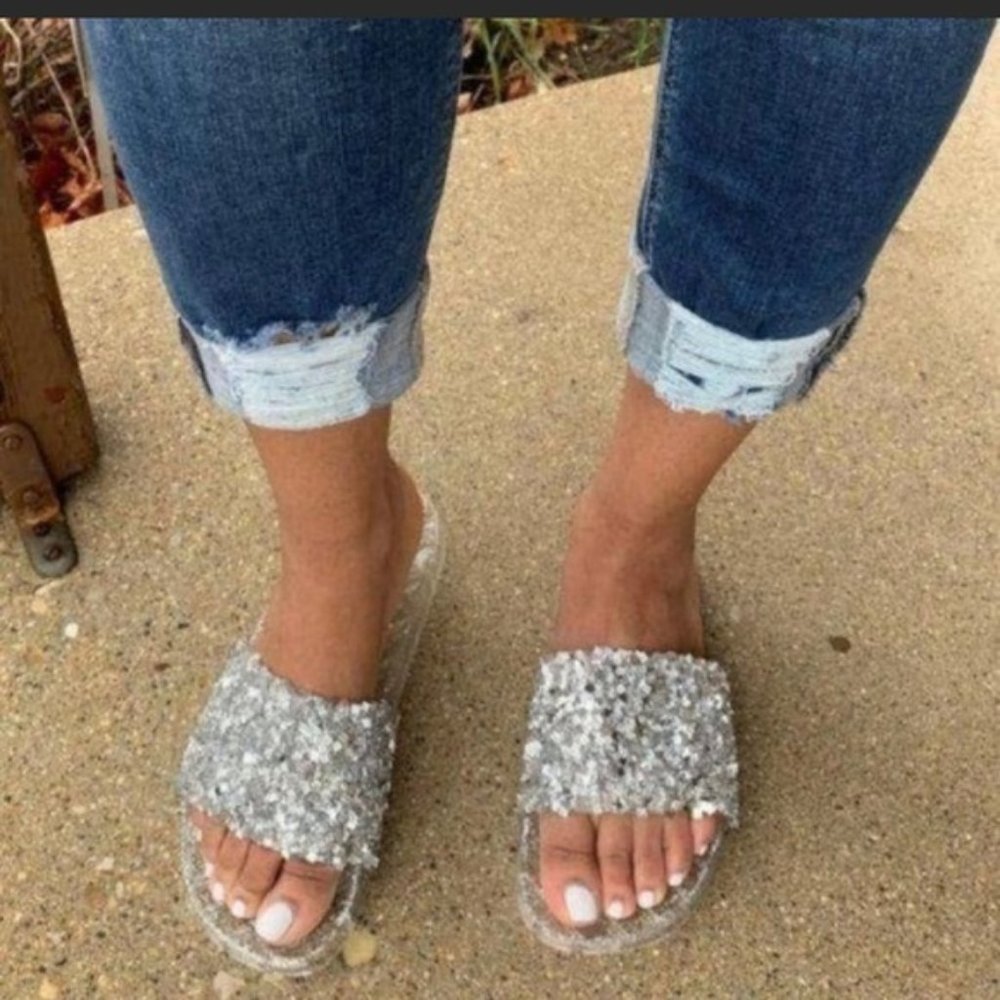 Silver Slides with Embellished Sparkle
